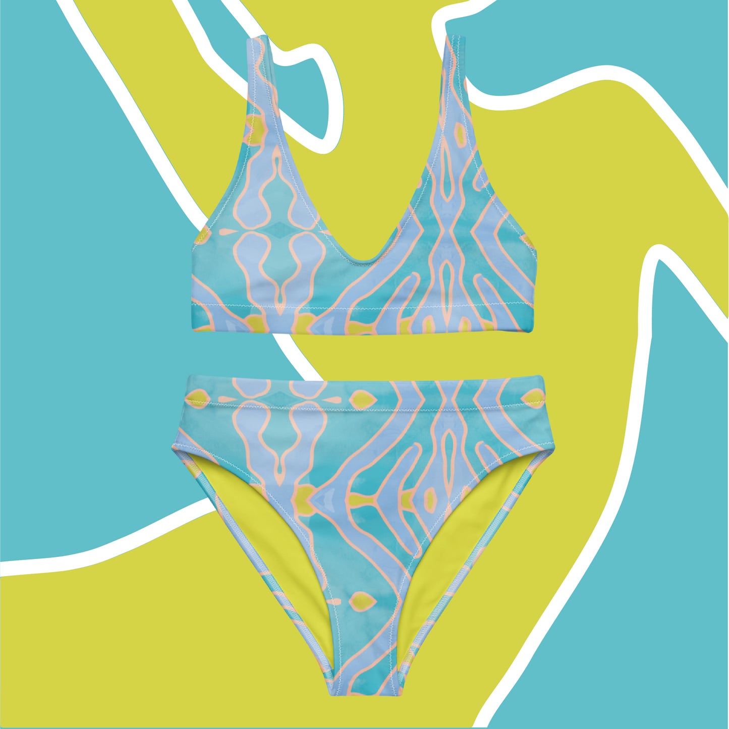 RECYCLED HIGH WAISTED BIKINI SET - AQUA